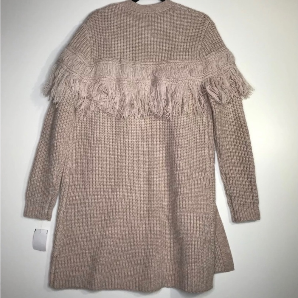 Madewell Beige Chunky Cableknit Fringe Cardigan Sweater M Long Lined Oversized - Picture 7 of 8